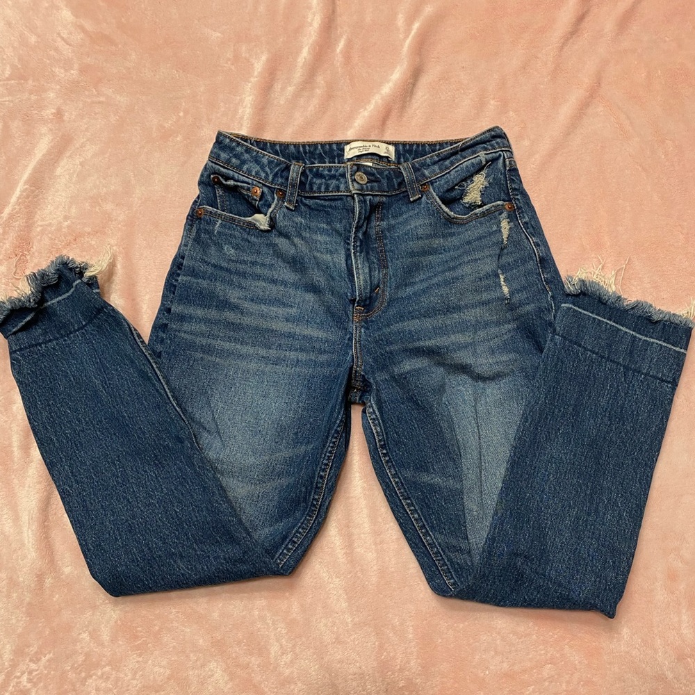 Abercrombie & Fitch High-Rise Distressed Blue Jeans